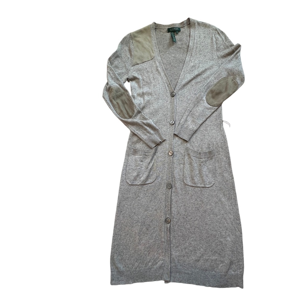 Lauren Ralph Lauren Silk Cashmere‎ Blend Longline Button Up Duster Cardigan Sz S